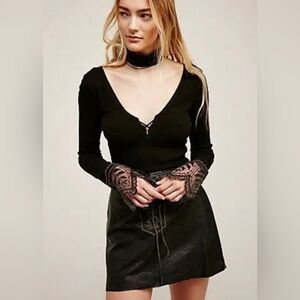 Free People, black, last dance with lace cuffs shirt. Sz. M